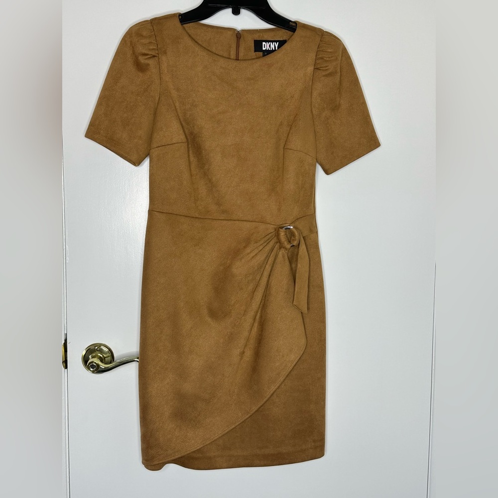 LIKE NEW DKNY FLUTTER FAUX SUEDE TULIP DRESS